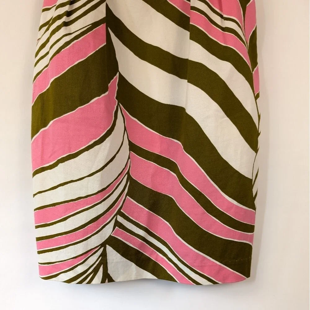 Trina Turk Dress Women's Size 4 Pink Olive White Abstract Cotton Sleeveless - Picture 2 of 11